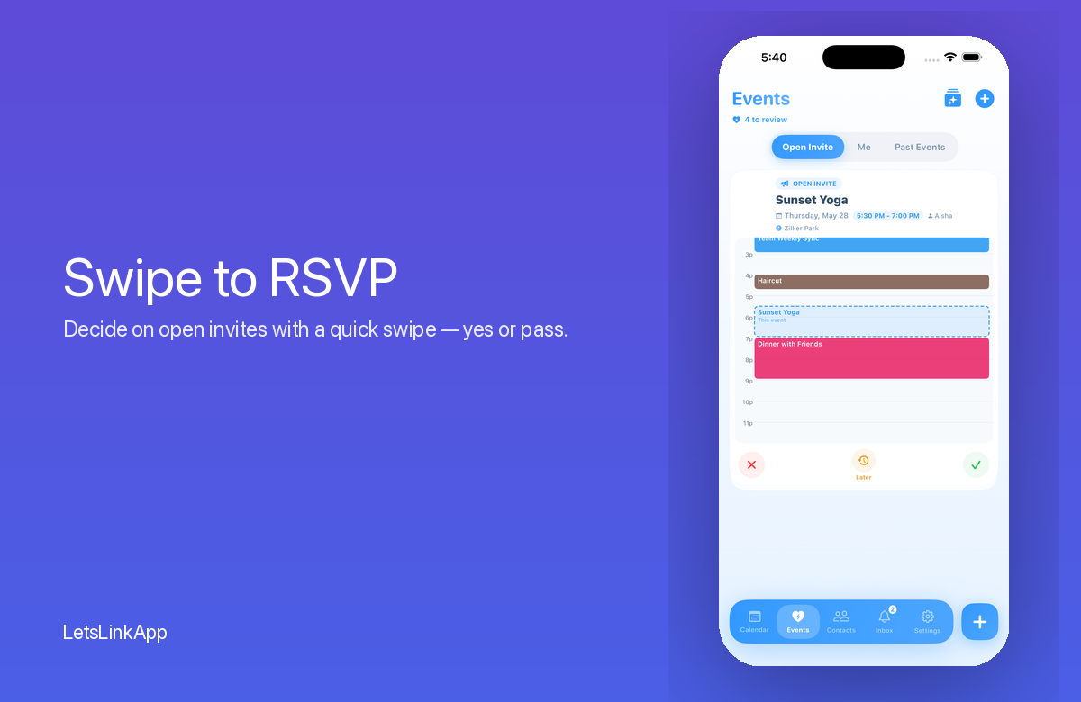 Swipe to RSVP — decide on open invites with a quick swipe